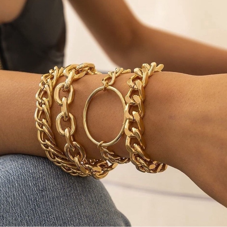 Bracelet Set 14k Gold Plated Chunky Bracelet Set Of 4 39$